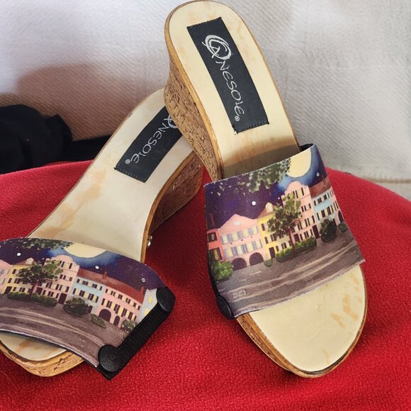 Onesole Seven Set Interchangeable Strap Cork Slide Wedge Slip On Sandals Size 7 - Picture 12 of 16